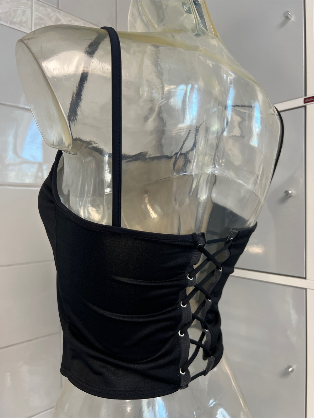 Back-Laced Black Camisole Crop Top L Dancewear